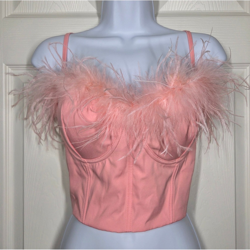 NWT Windsor Feather Trim Corset Top Pink Removable Straps XL Y2K Barbie Party